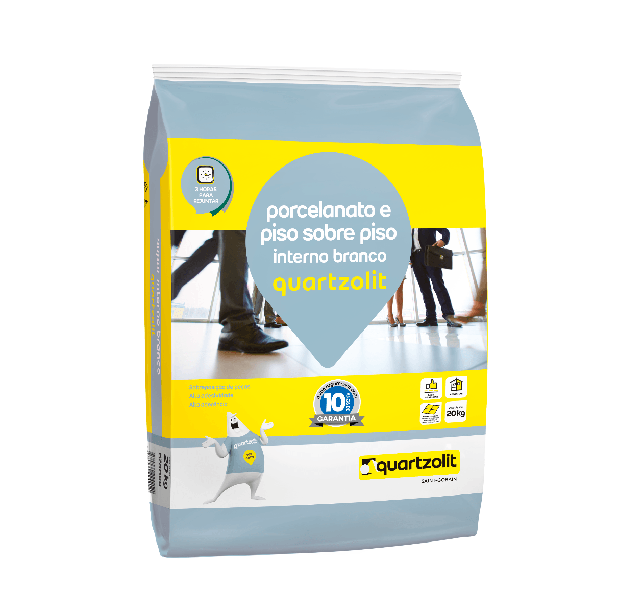 Argamassa Porcelanato Piso Sobre Piso Interno 20kg Branco Quartzolit