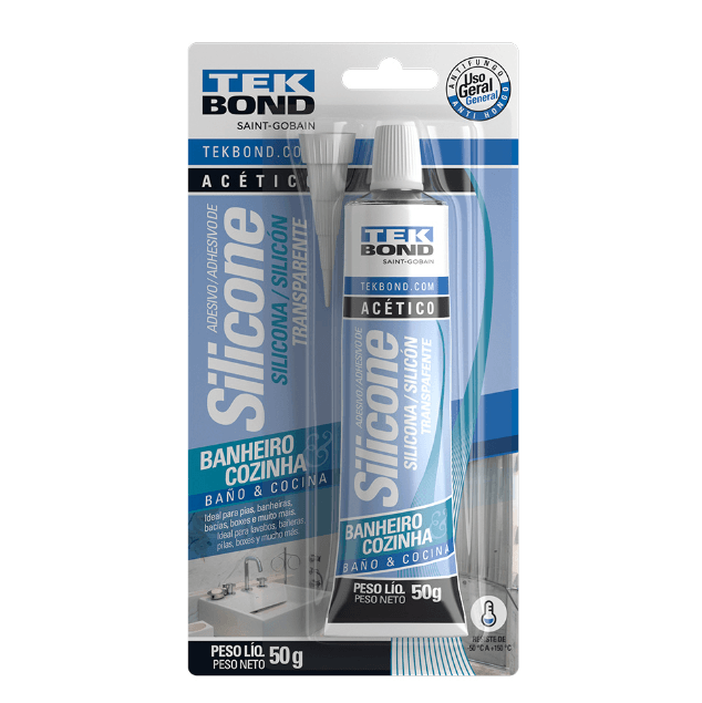 Silicone Adesivo 50g Banheiro e Cozinha Transparente TekBond