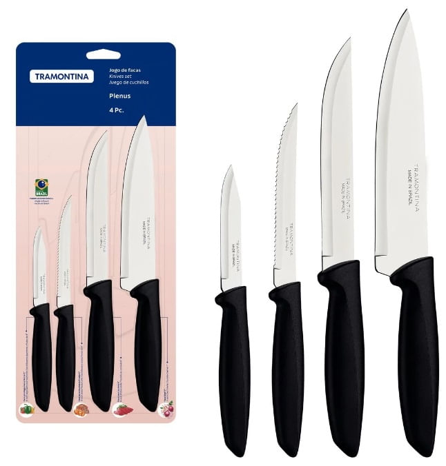 Jogo de Faca Plenus 4 Peças Preto Tramontina