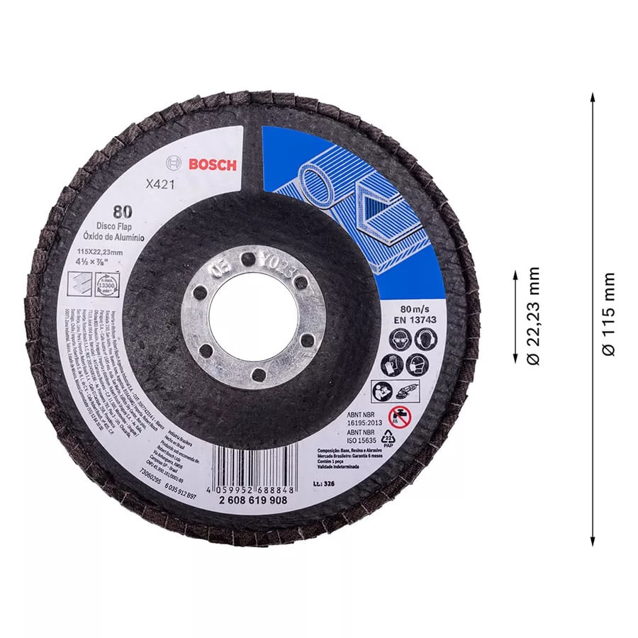 Disco Flap x421 Standard For Metal Ø115 G80 Bosch - Imagem 2