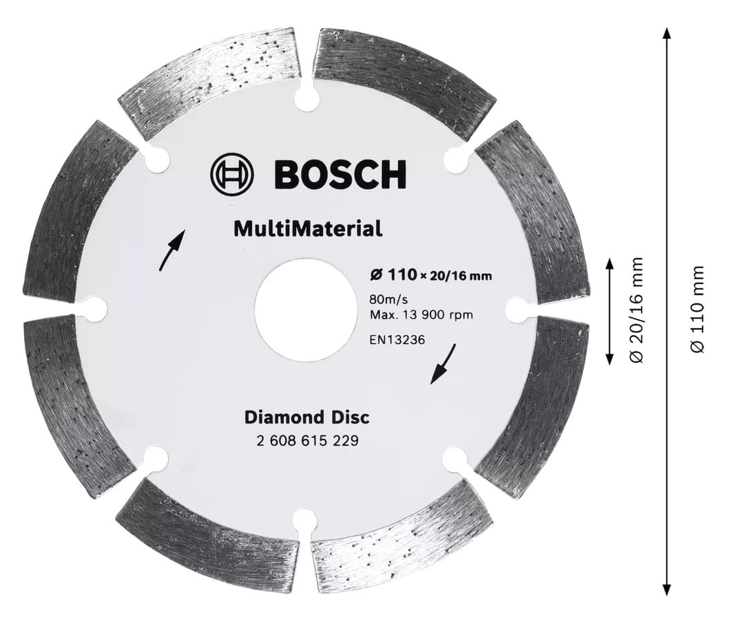 Disco Diamantado Segmentado Multimateriais 110x20/16mm Bosch - Imagem 2