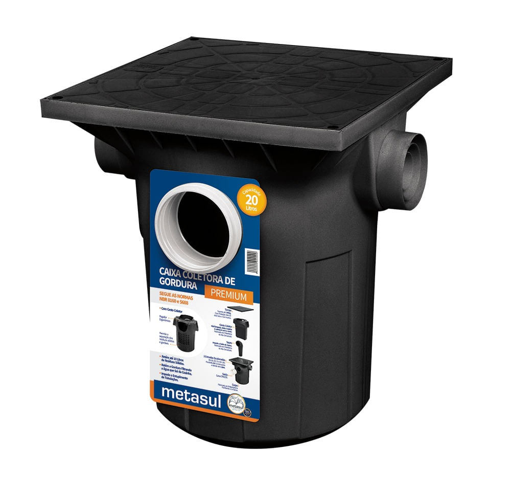 Caixa Gordura Premium com Cesto 20L Preto Metasul