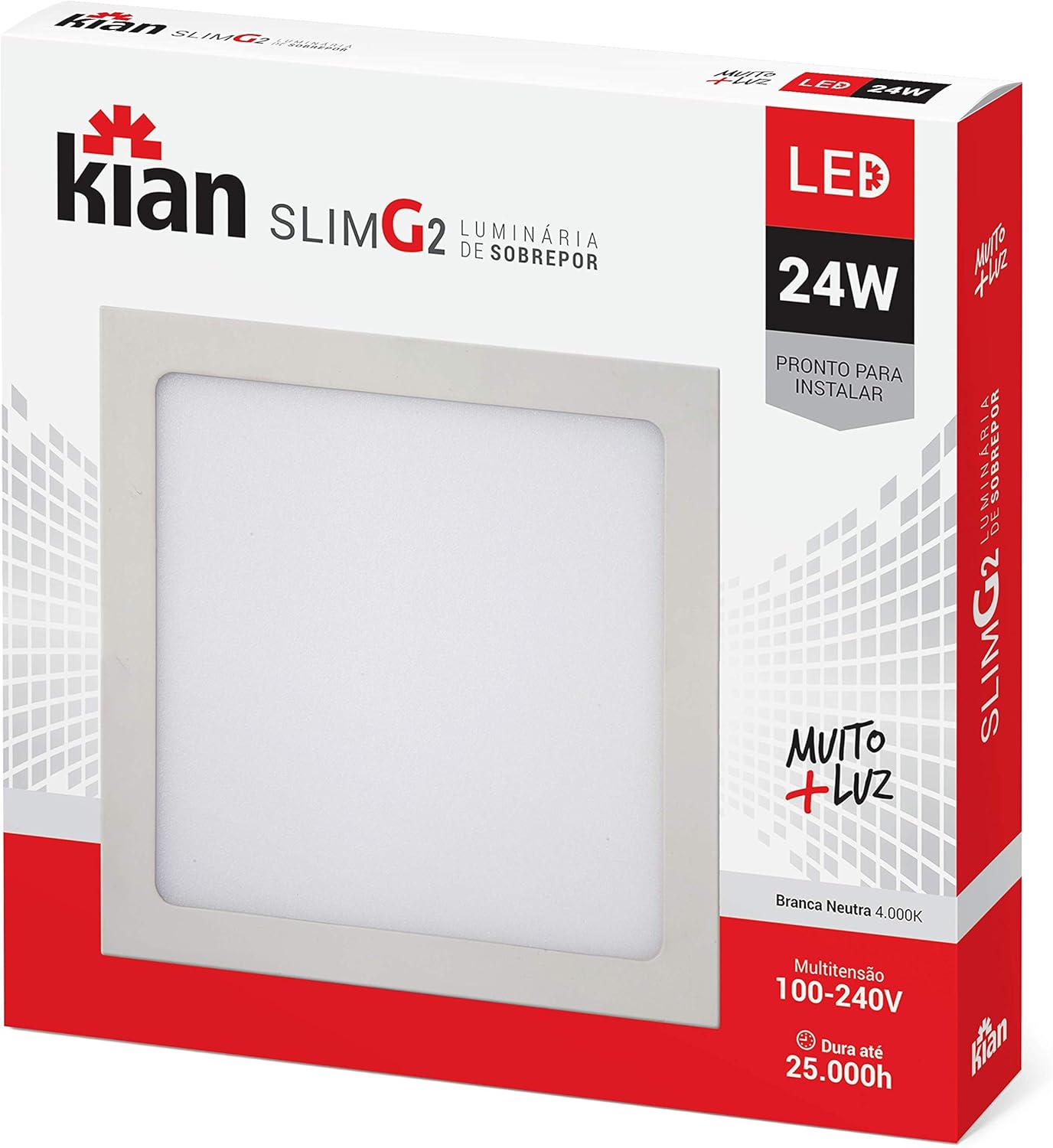 Painel Led Slim Sobrepor Quadrado 24W 4000K Kian - Imagem 3