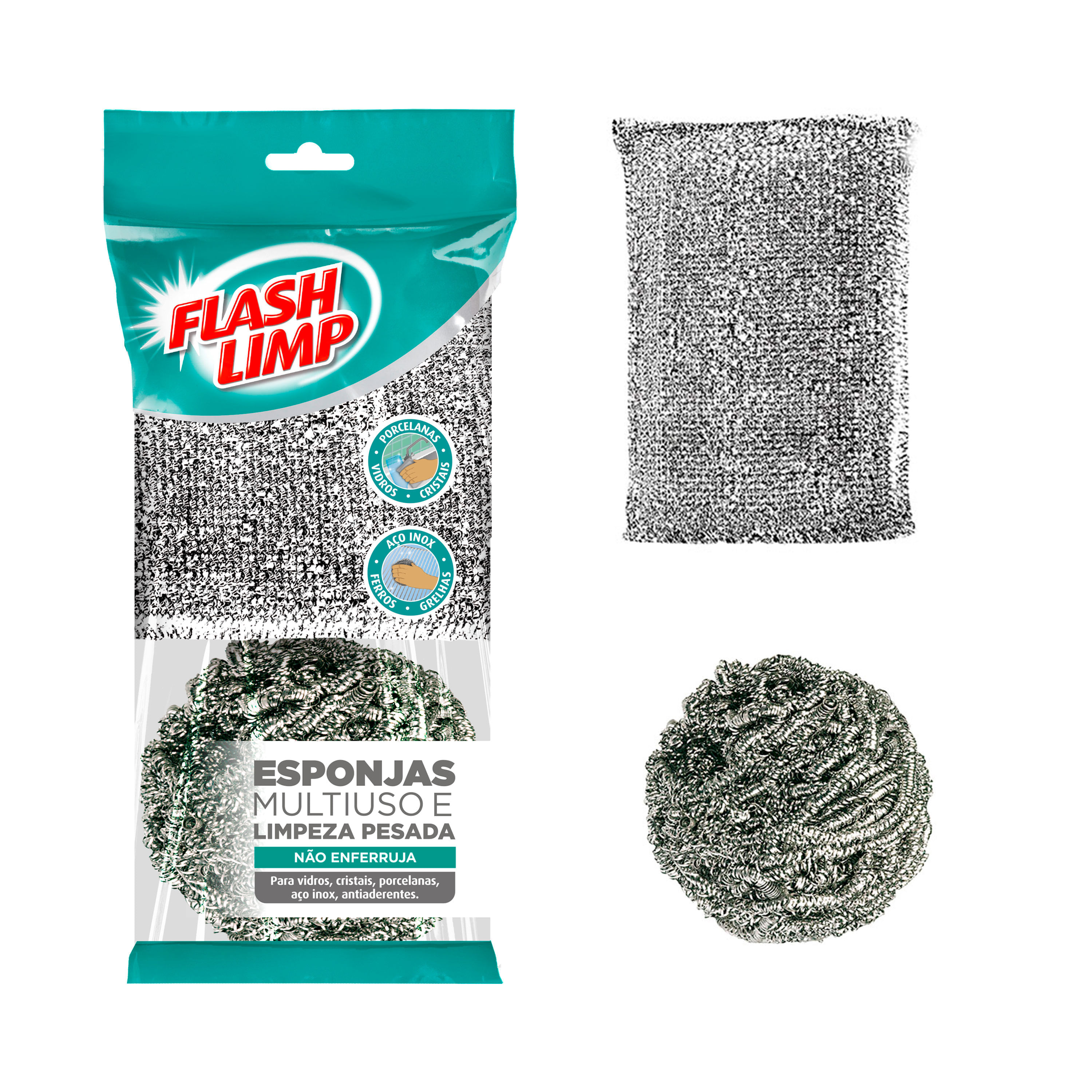 Conjunto Esponja Multiuso Limpeza Pesada Flash Limp - Imagem 3