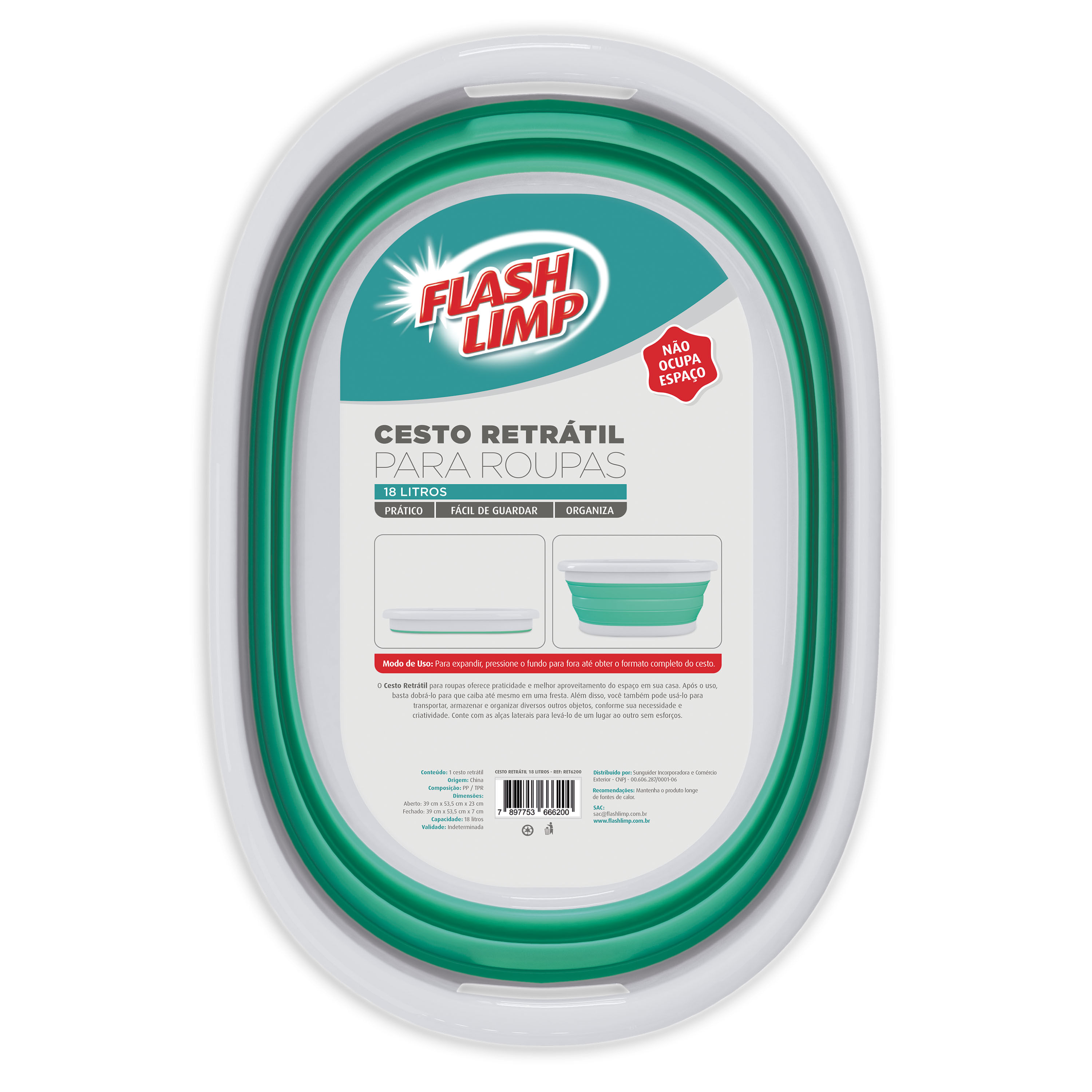 Cesto Retrátil para Roupas 18L Flash Limp - Imagem 2