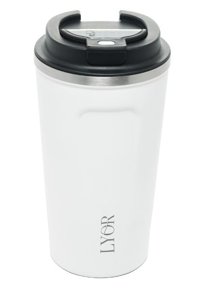 Copo Térmico Parede Dupla com Tampa Inox Branco 500ml Lyor