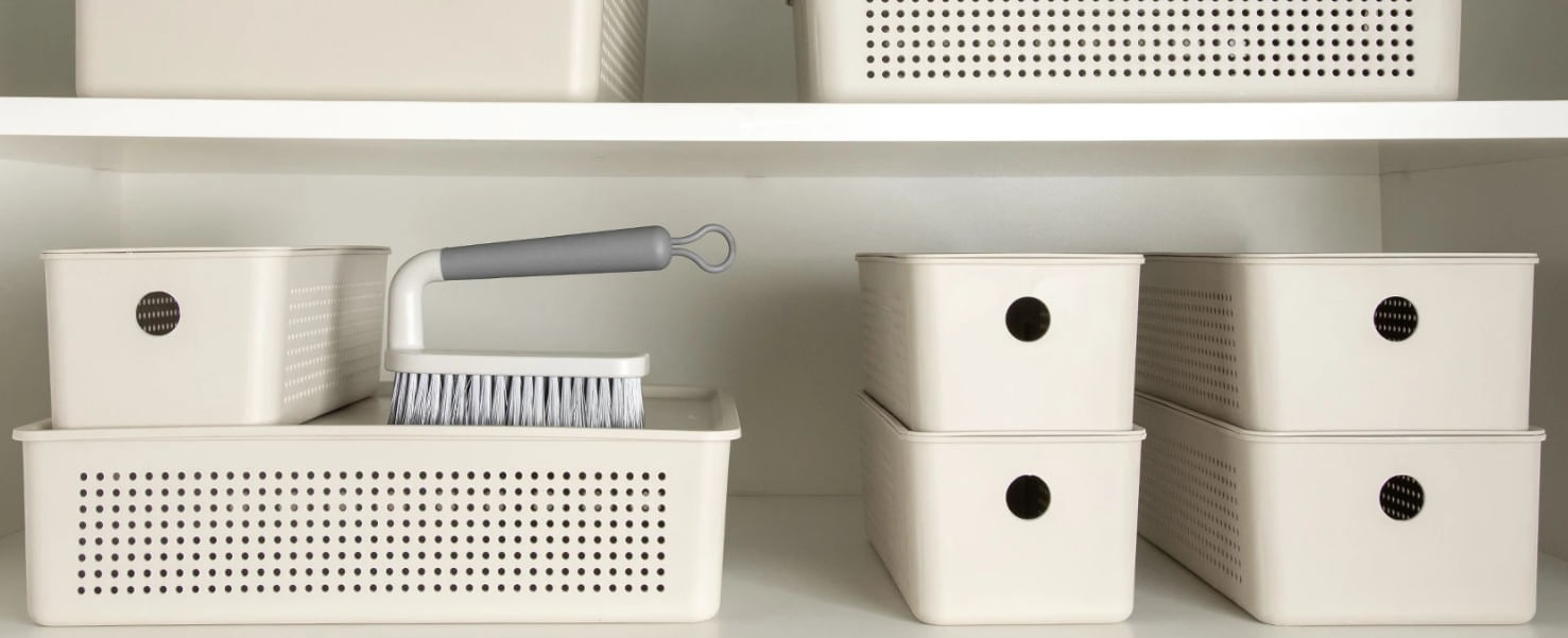 Cesto Flow com Tampa 34x27x9cm Bege Fechado Martiplast - Imagem 2