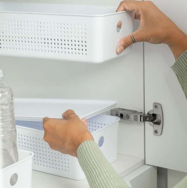 Cesto Flow com Tampa 34x27x13cm Branco Fechado Martiplast - Imagem 2