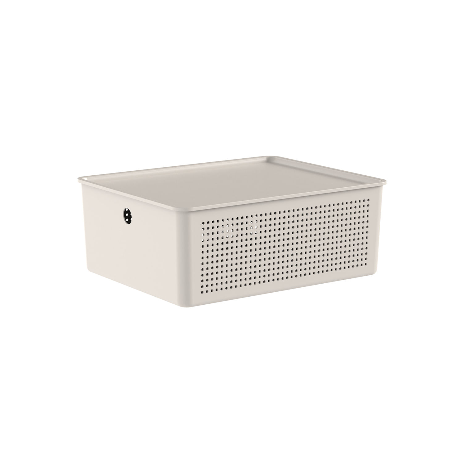 Cesto Flow com Tampa 34x27x13cm Bege Fechado Martiplast