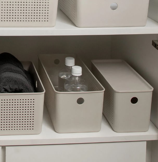 Cesto Flow com Tampa 27x12x9cm Bege Martiplast - Imagem 2