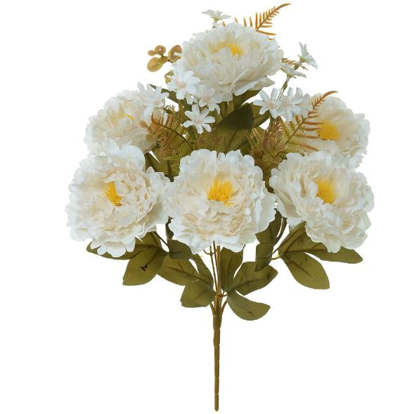 Buque Peônia X9 49cm Creme Outono Flor Arte