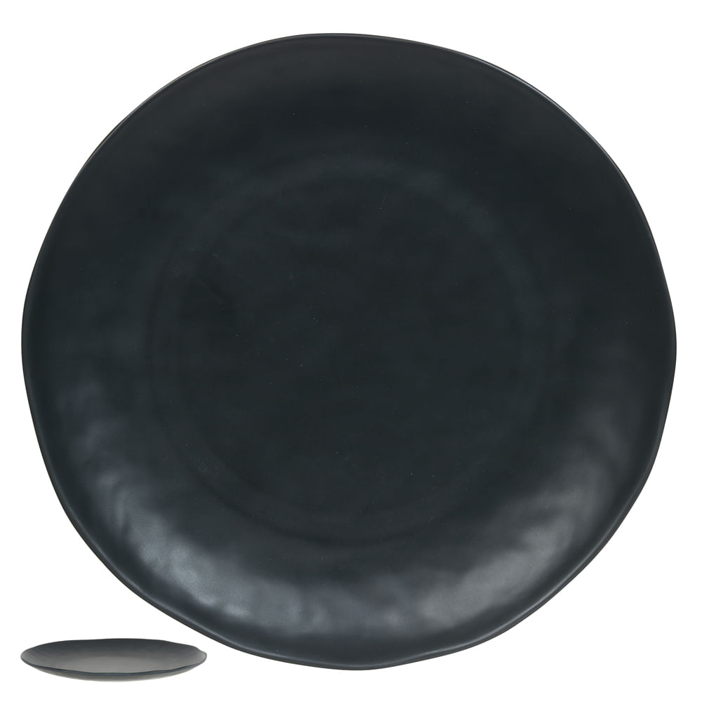 Prato Raso Melamina 27cm Organic Preto Flor Arte