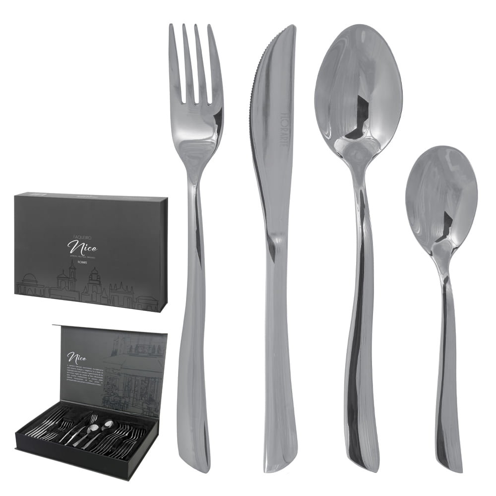 Faqueiro Aço Inox com 24 Peças Nice Flor Arte