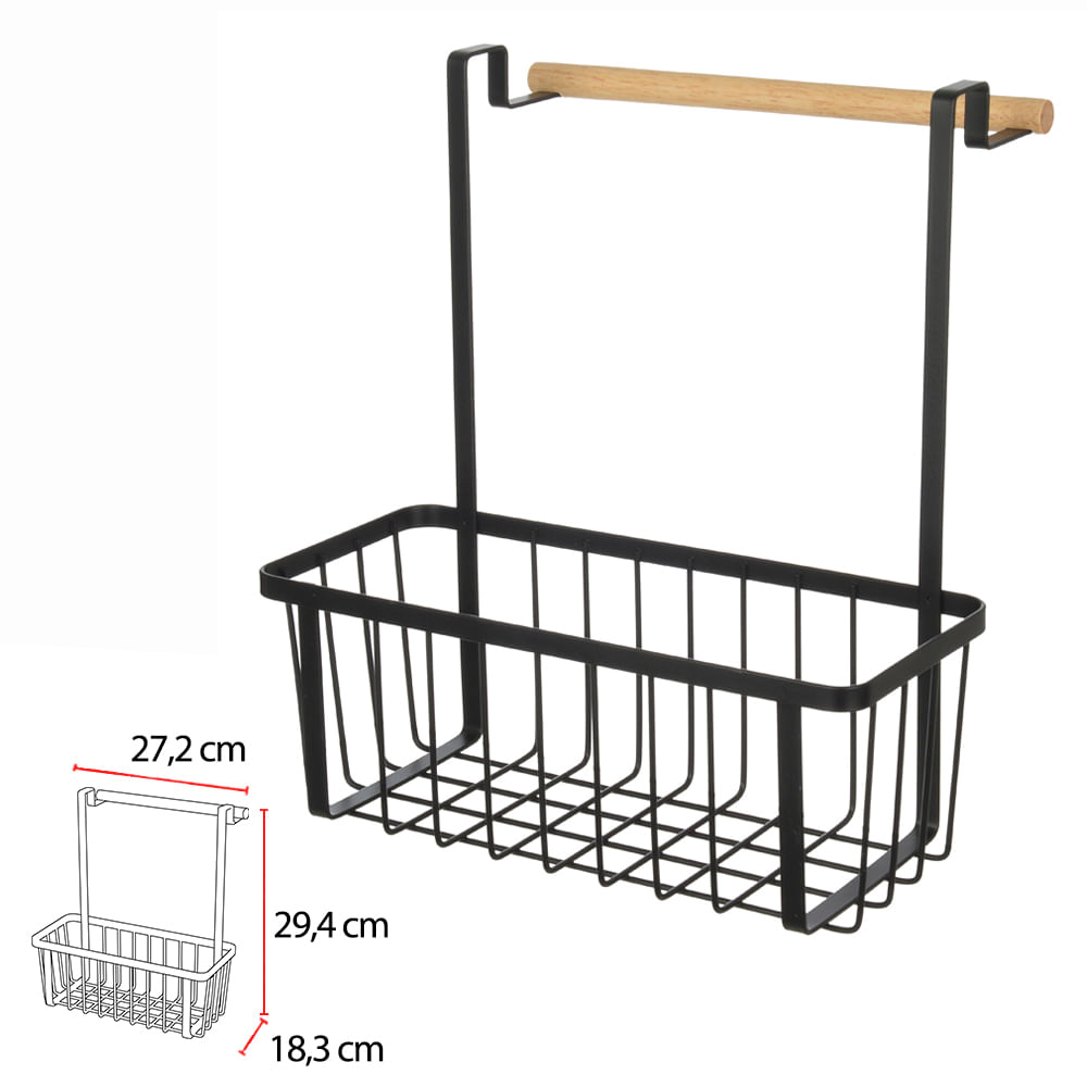 Organizador de Temperos Aramado Alça com Madeira Preto Flor Arte