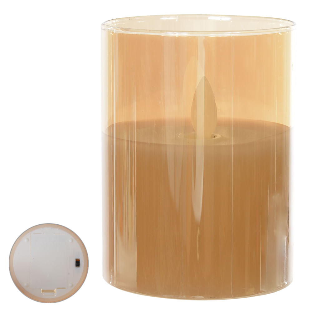 Vela Led de Vidro á Bateria 10,5x7,5cm Branco Quente Flor Arte