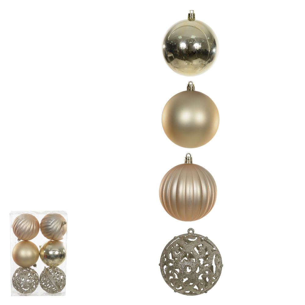 Bola Decorada Natal no Pvc com 6 unidades Champagne Florarte