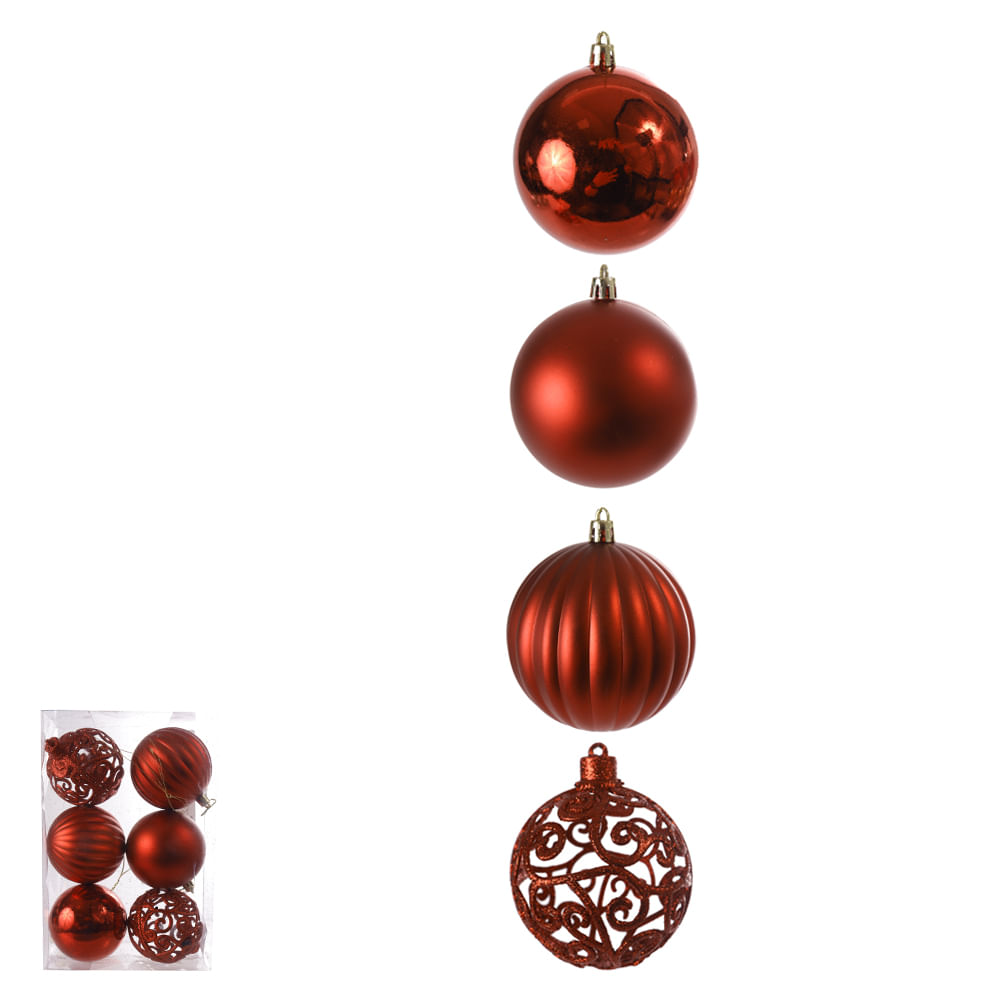 Bola Decorada Natal no Pvc com 6 Unidades Vermelho Florarte