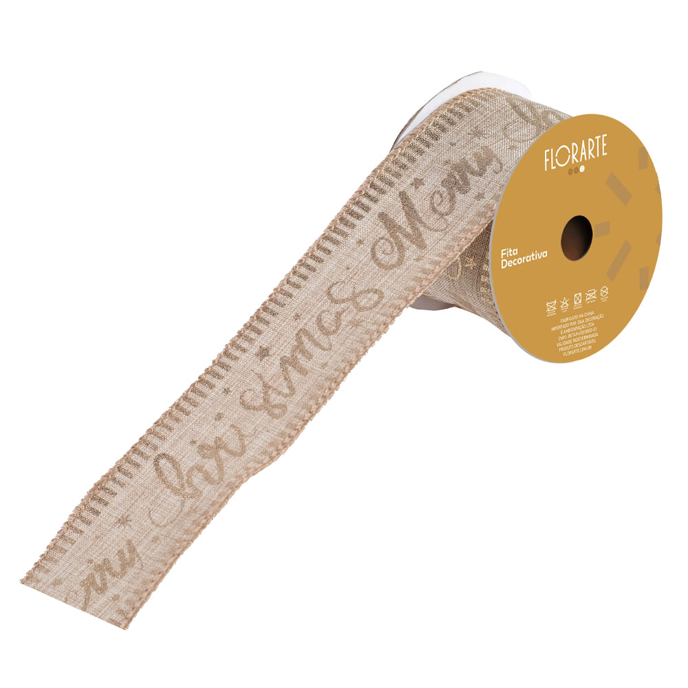 Fita Aramada Linho com Costura 6,3cmx9,14m Bege Dourado Florarte