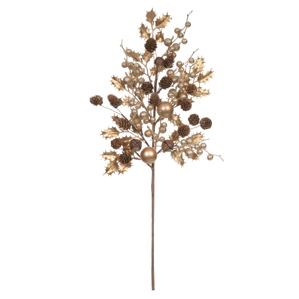 Haste Azevinho com Pinha 70cm Matte Dourado Florarte