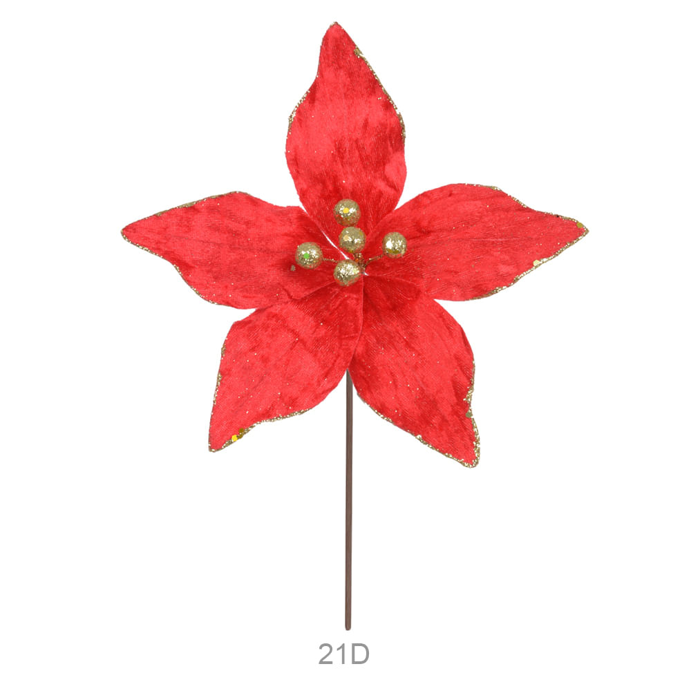 Haste Bico Papagaio 34cm Glitter Dourado Vermelho Flor Arte