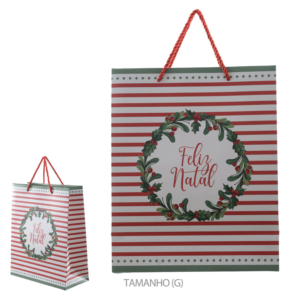 Sacola de Papel Guirlanda Berry Vermelho Verde Florarte