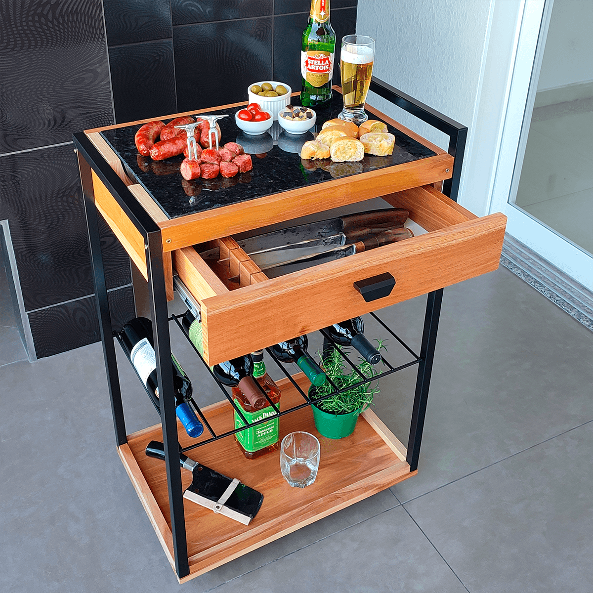 Carrinho para Churrasco Multifuncional com Gaveta Koper Grilazer - Imagem 5