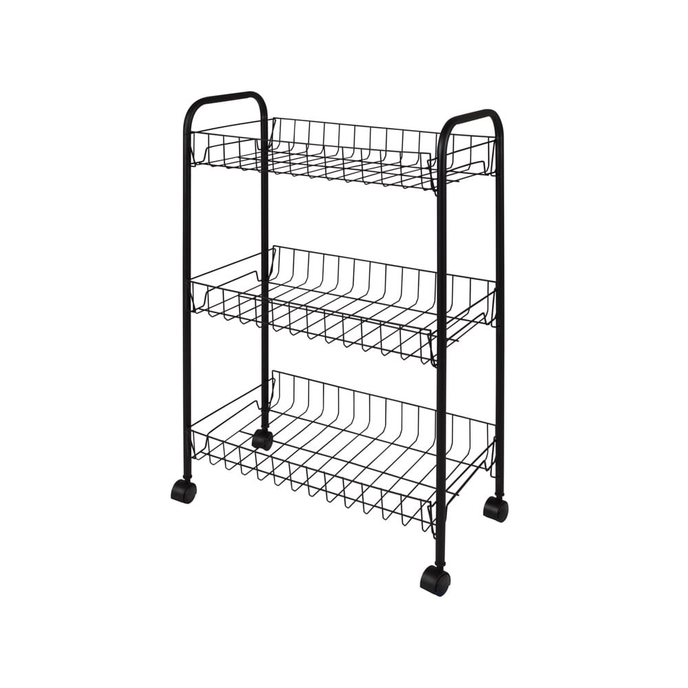 Fruteira 3 Andares com Rodas Preto Mor