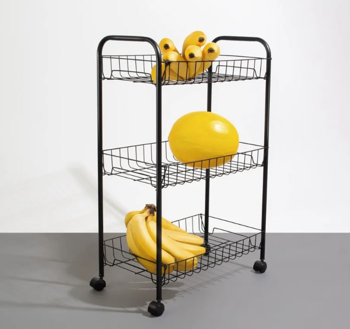 Fruteira 3 Andares com Rodas Preto Mor - Imagem 4