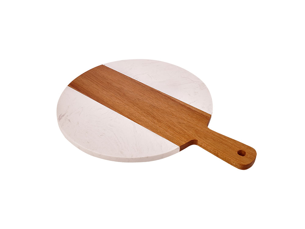 Tábua Redonda Acácia Mármore Branco Mimo