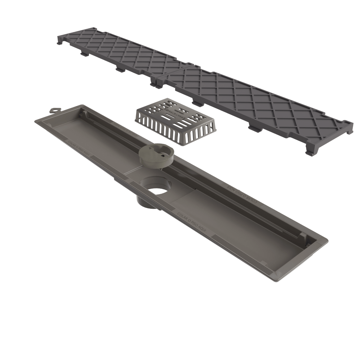 Ralo Linear Pvc Seco 50cm Central Oculto Cinza