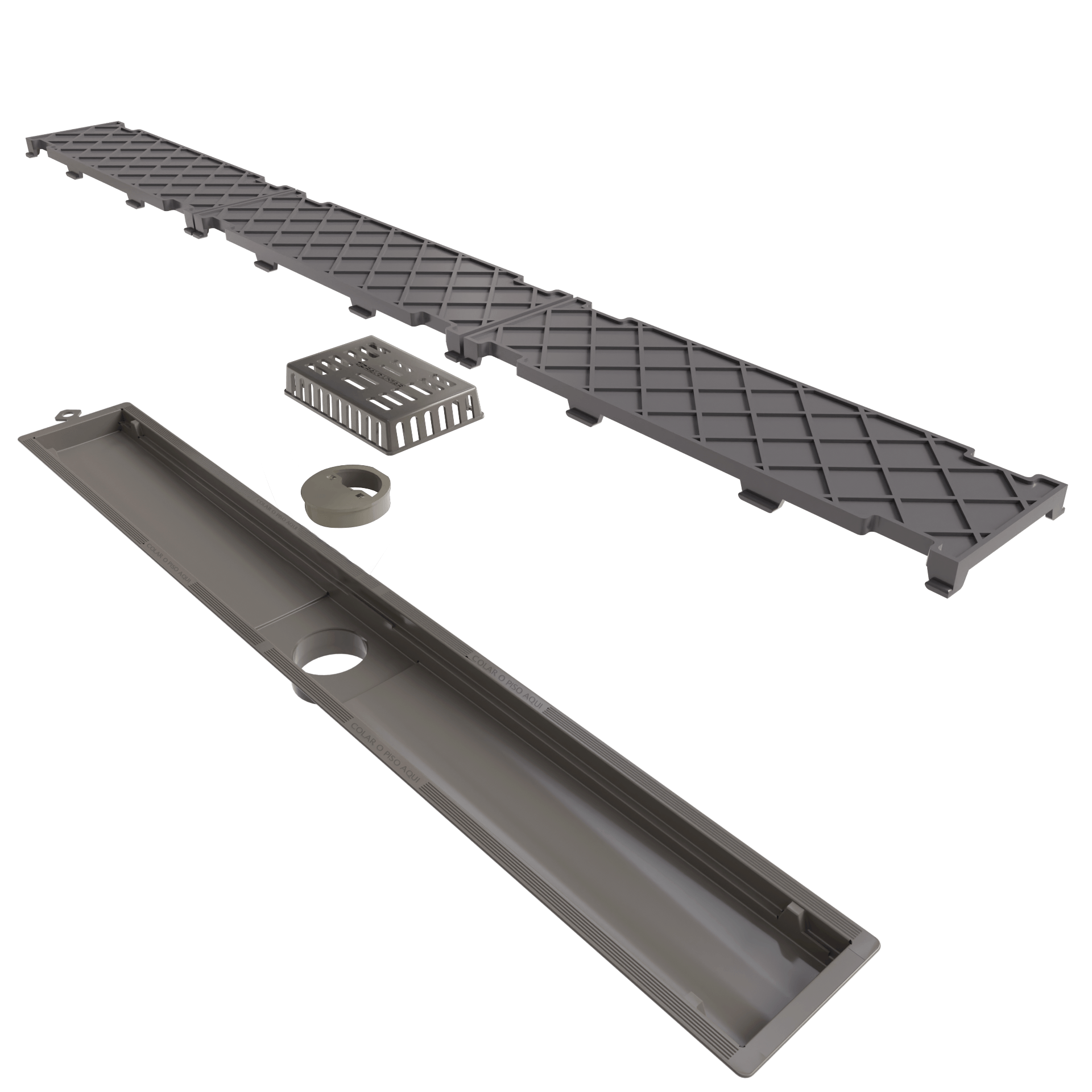 Ralo Linear Pvc Seco 75cm Central Oculto Cinza