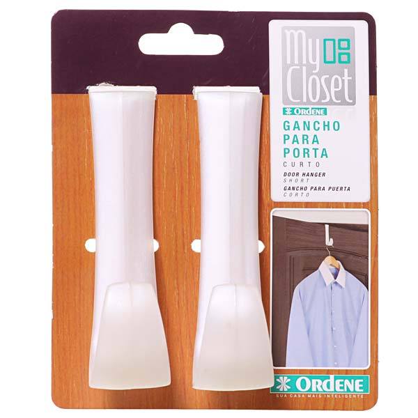Gancho Plástico para Porta Curto Branco 2 Unidades Ordene