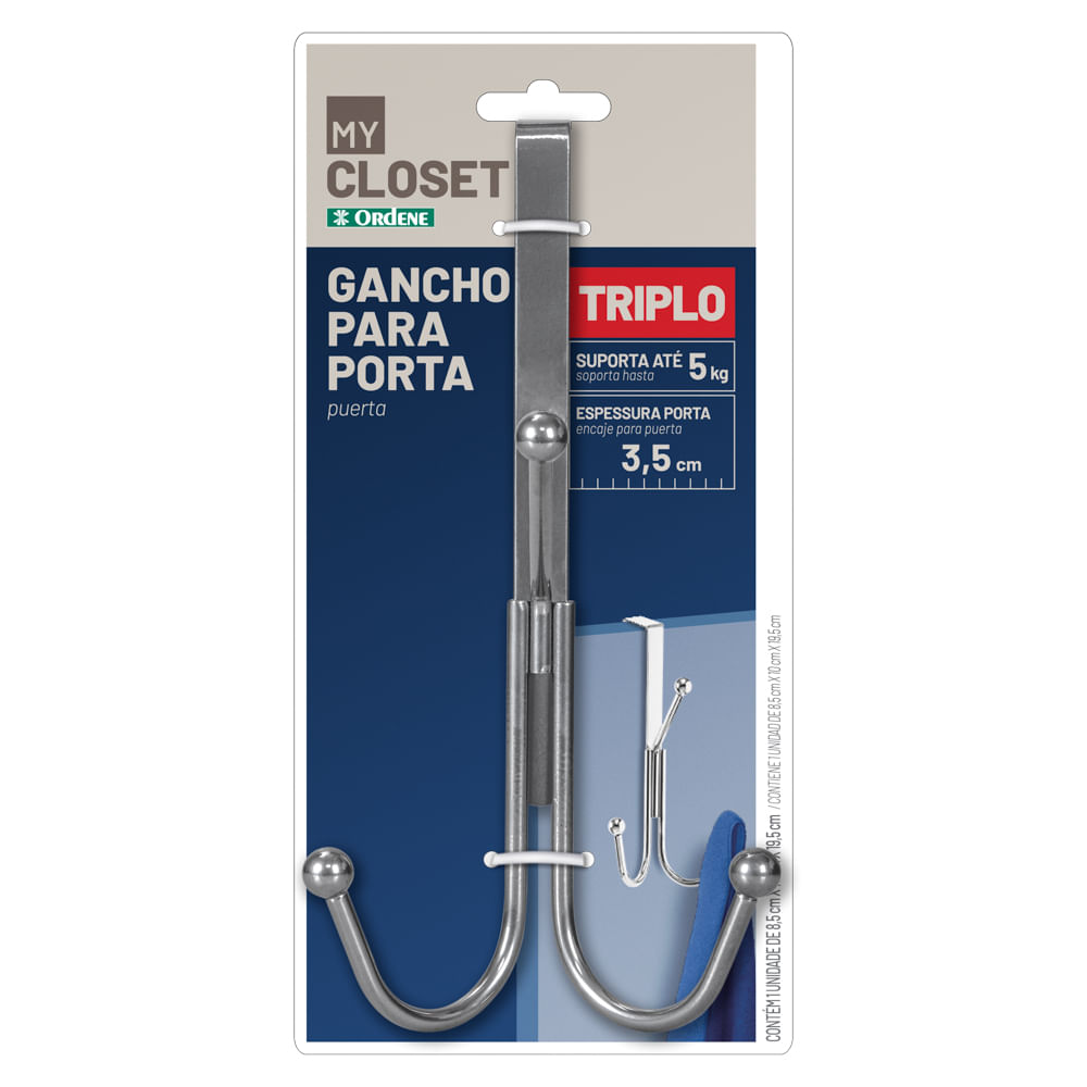 Gancho Triplo de Metal para Porta Ordene