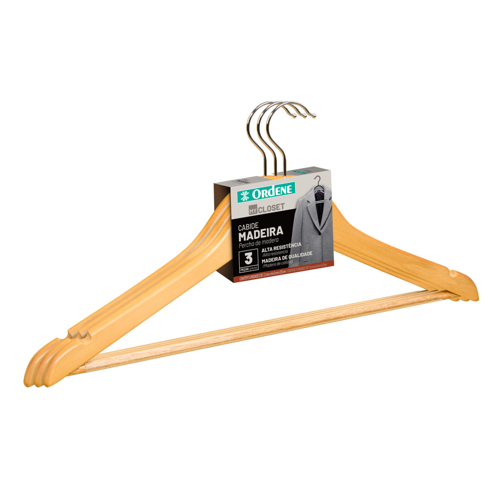 Cabide de Madeira 45,5cm 3 Peças Ordene