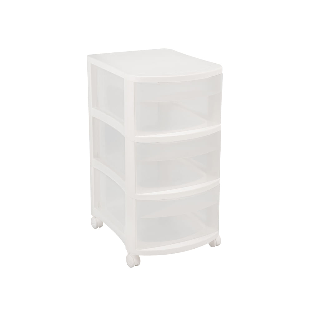 Gaveteiro de Plástico Médio com 3 Gavetas Cristal Ordene