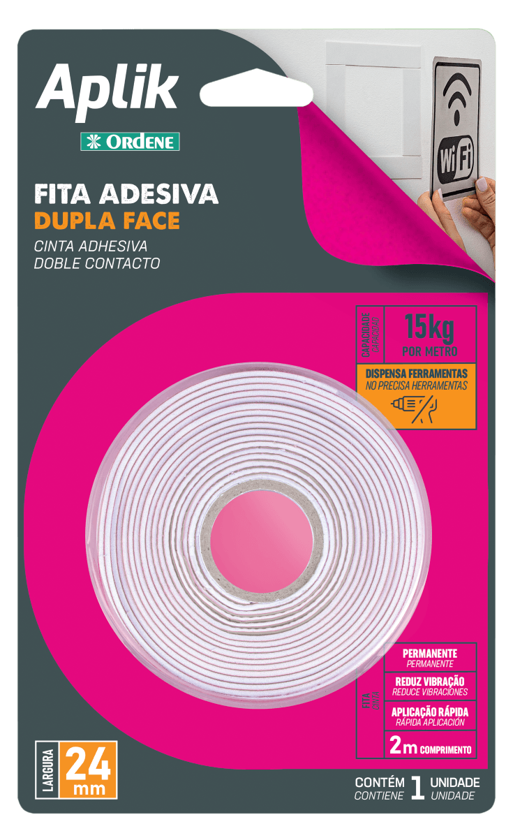 Fita Adesiva Dupla Face Espuma Branco 2mx24mm Ordene - Imagem 2