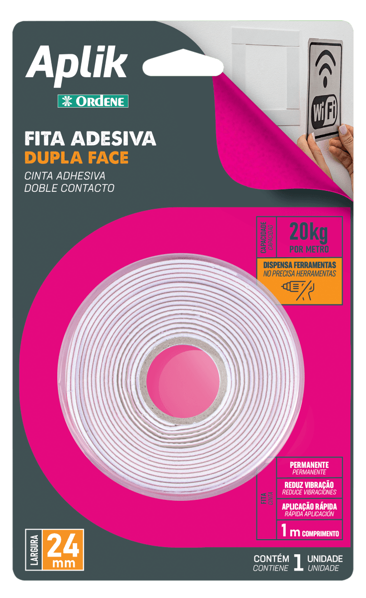 Fita Adesiva Dupla Face Espuma Branco 1mx24mm Ordene - Imagem 2
