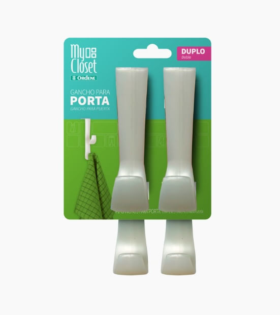 Gancho Plástico para Porta Duplo Branco Ordene