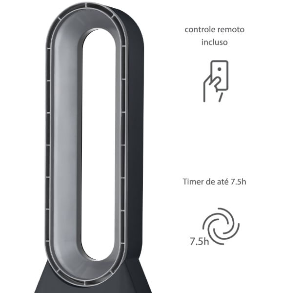 Circulador Bladeless 90cm Preto e Prata 127V Spirit - Imagem 4