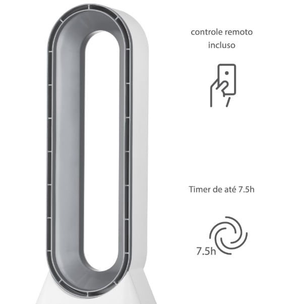 Circulador Bladeless 90cm Branco e Prata 127V Spirit - Imagem 5