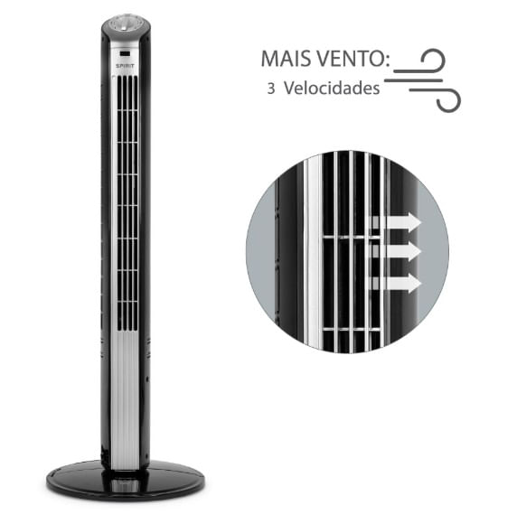 Ventilador de Torre Easy 90cm Preto e Prata 127V Spirit - Imagem 3