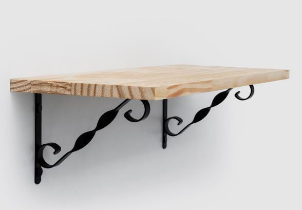 Prateleira 80x20cm Pinus com Suporte Decorado Preto Bemfixa