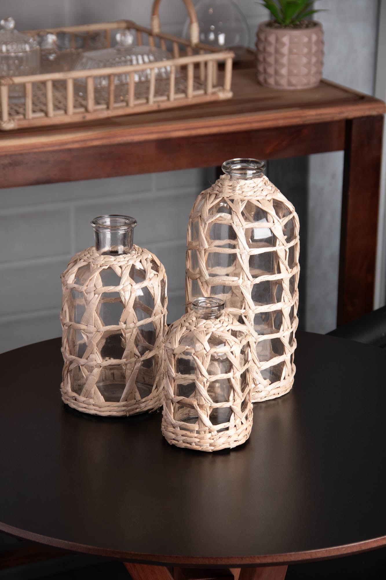 Vaso de Vidro e Fibra 12x25cm Natural Rojemac - Imagem 2