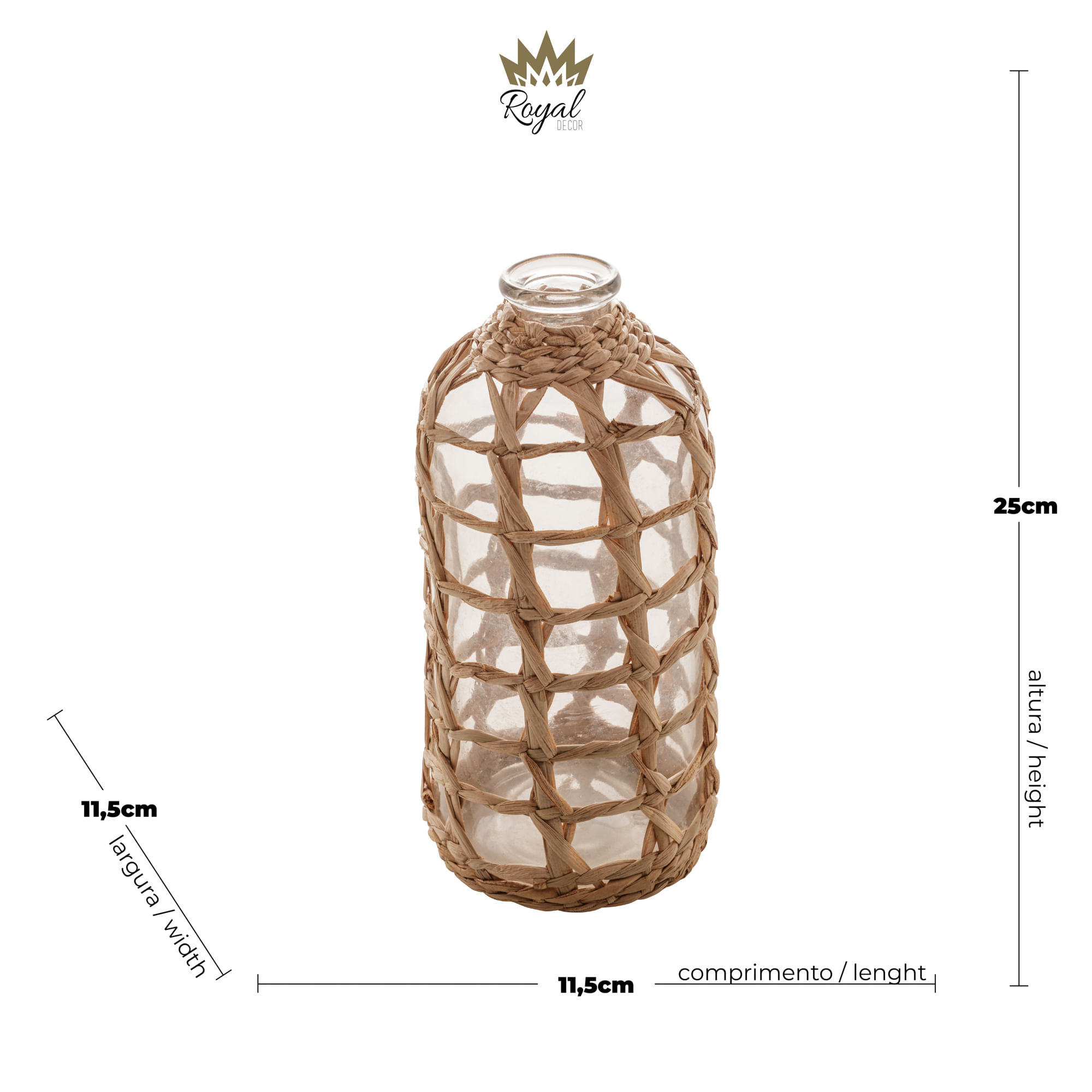 Vaso de Vidro e Fibra 12x25cm Natural Rojemac - Imagem 3