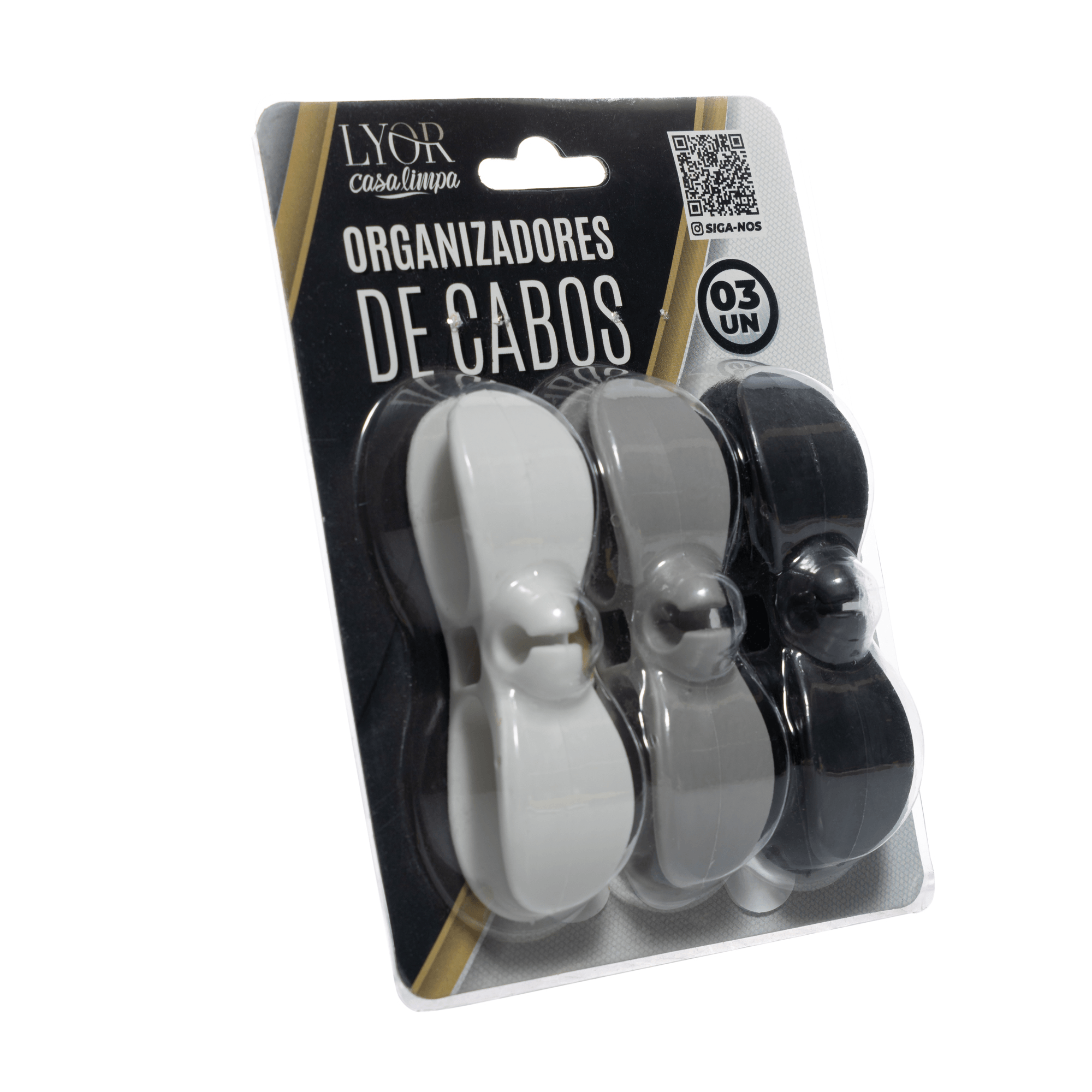 Conjunto 3 Organizadores de Cabos e Fios Autoadesivo Colorido Lyor