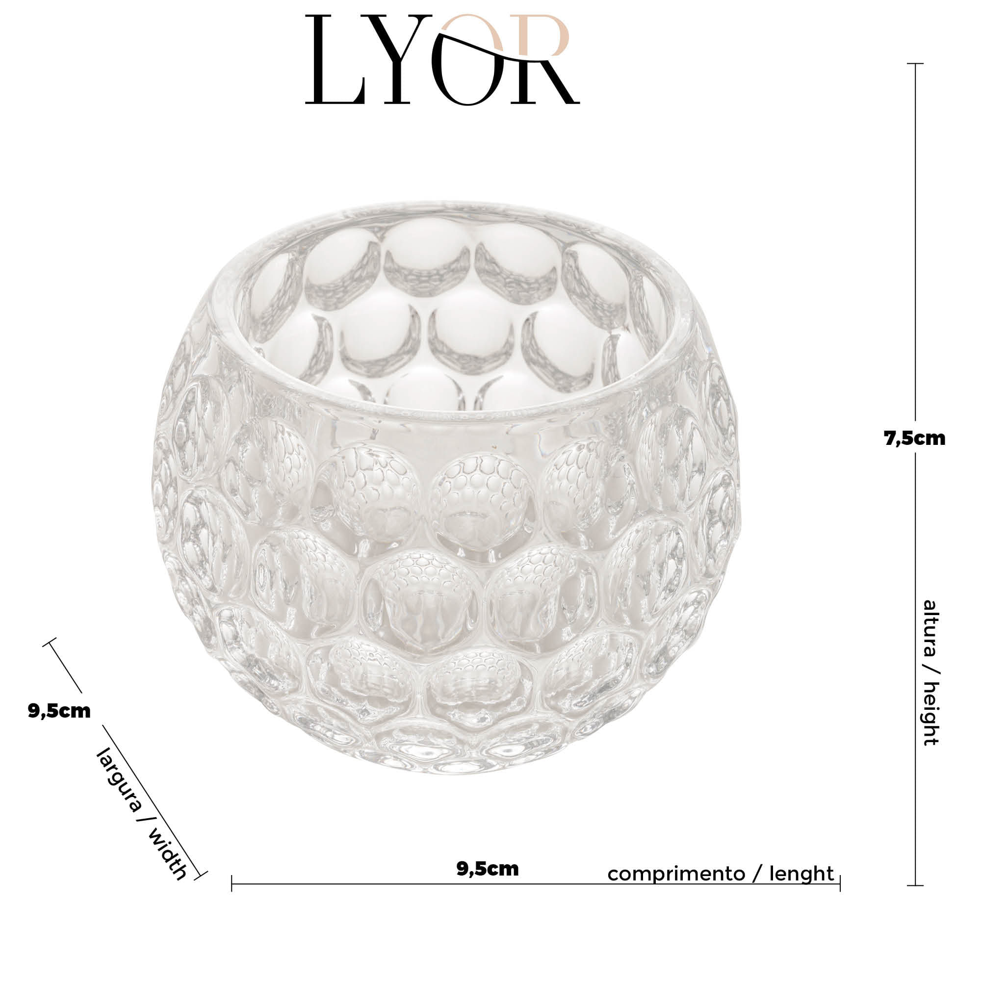 Porta Velas de Cristal Bolhas 9,5x7,5cm Incolor Lyor - Imagem 3