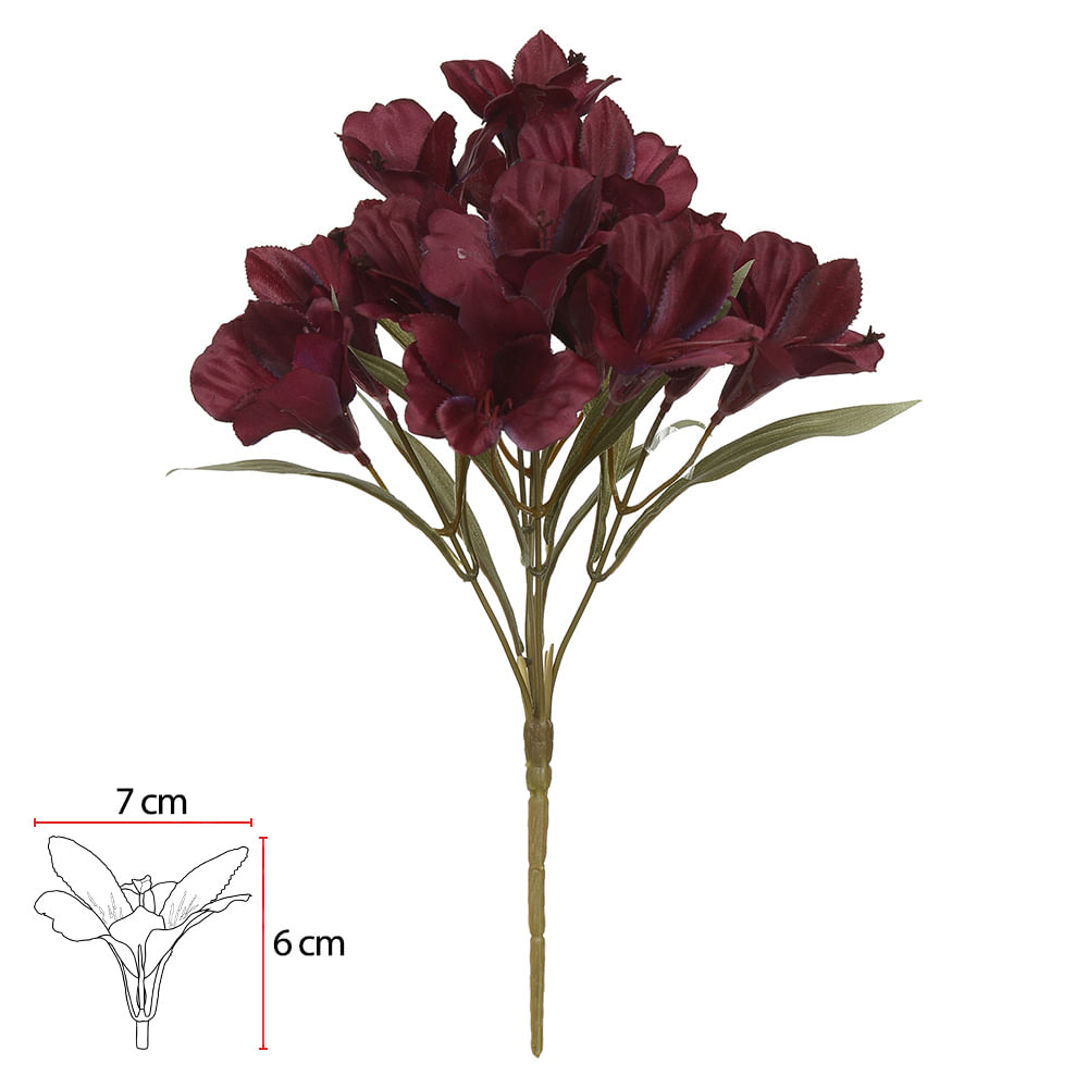 Buque Astromelia Cetim Outono 34cm Vermelho Flor Arte