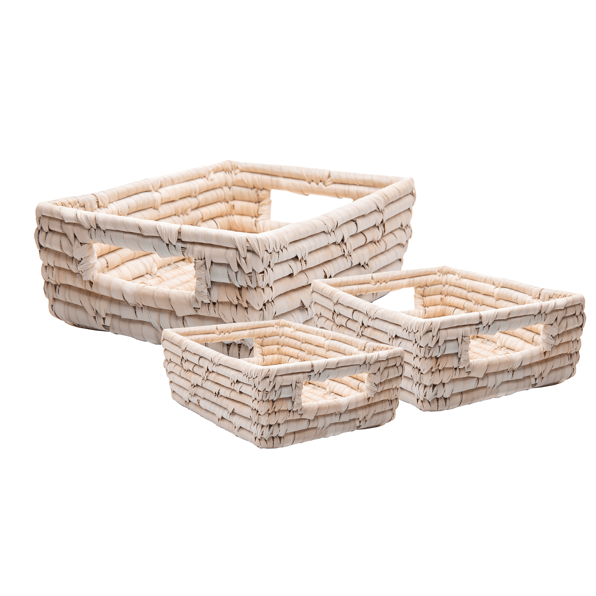 Conjunto 3 Cestos Retangulares Organizadores de Fibra Natural Lyor