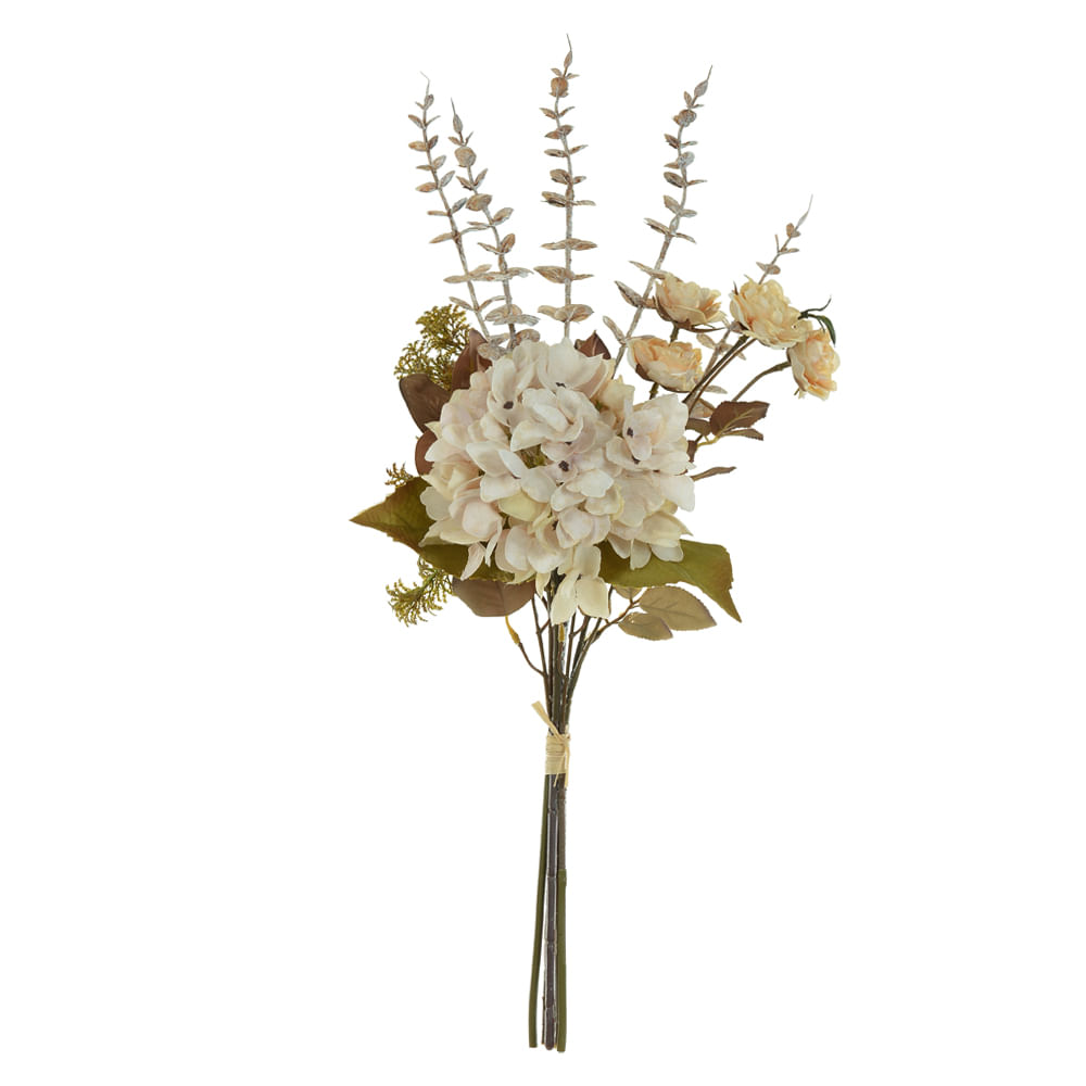 Buque Hortência Ramalhete com Fita 55cm Creme Flor arte