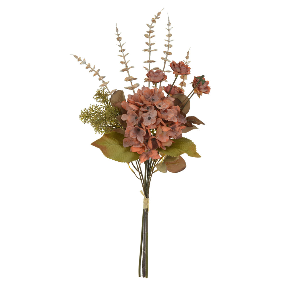 Buque Hortência Ramalhete com Fita 55cm Ocre Flor Arte